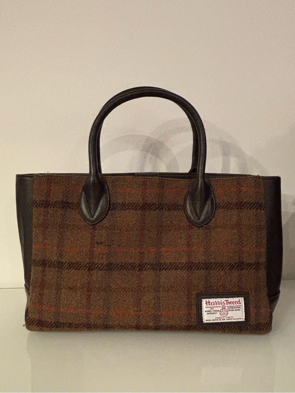 Harris Tweed Brown Plaid Structured Tote Bag